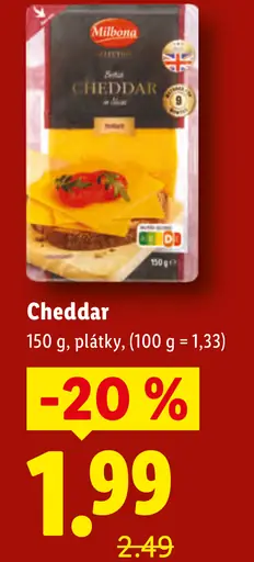 Milbona Cheddar syr plátky
