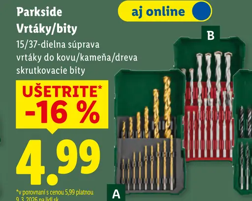 Parkside vrtáky a bity súprava