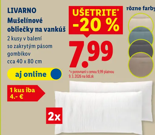 Livarno mušelínové obliečky na vankúš