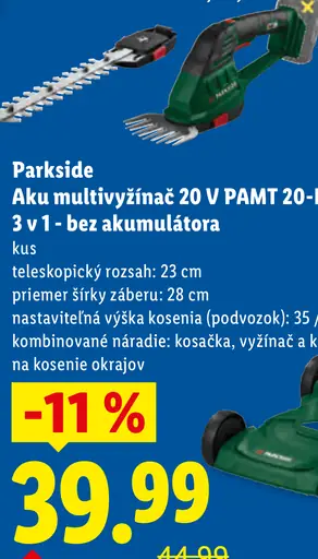 Parkside aku multivyžínač 20 V PAMT 20-Li A1 3 v 1 – bez akumulátora