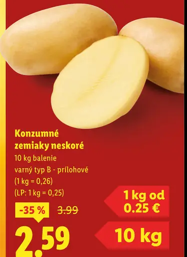 Konzumné zemiaky varný typ B - prílohové neprané