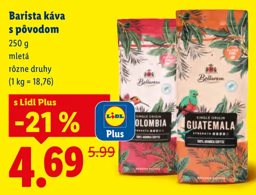 Bellarom Barista káva s pôvodom mletá rôzne druhy