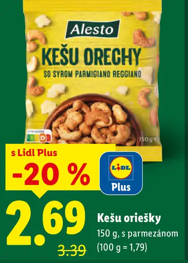 Alesto kešu oriešky s parmezánom