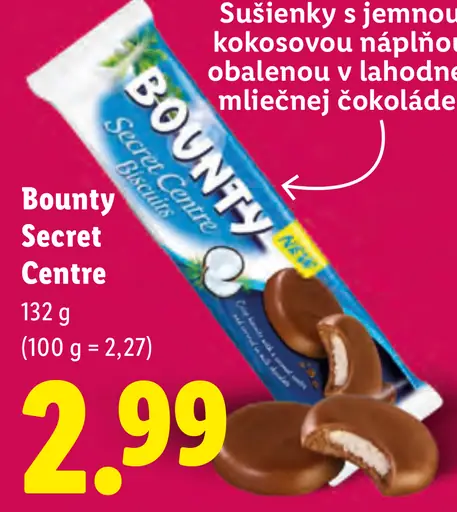 Bounty Secret Centre sušienky s kokosovou náplňou v mliečnej čokoláde