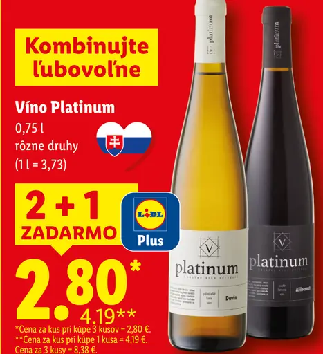 Platinum víno rôzne druhy