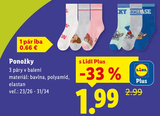 Detské ponožky Paw Patrol a ďalšie motívy, 3 páry v balení