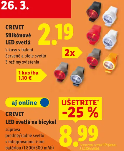 Crivit silikónové LED svetlá na bicykel