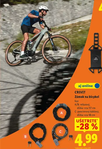 Crivit zámok na bicykel reťazový alebo pancierový káblový