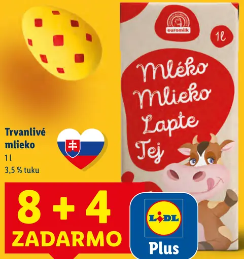 Euromilk trvanlivé mlieko 3,5 % tuku