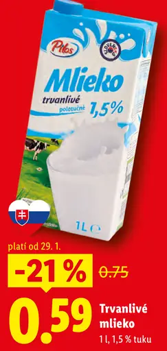 Pilos trvanlivé mlieko 1,5 % tuku