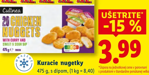 Culinea kuracie nuggetky s curry a sweet & sour dipom