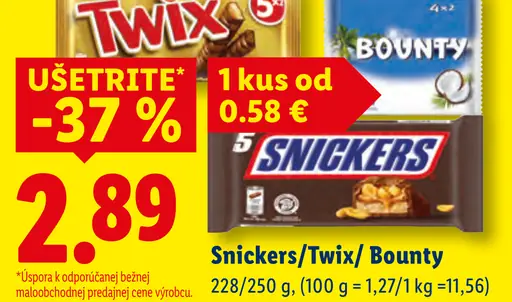Snickers/Twix/Bounty čokoládové tyčinky