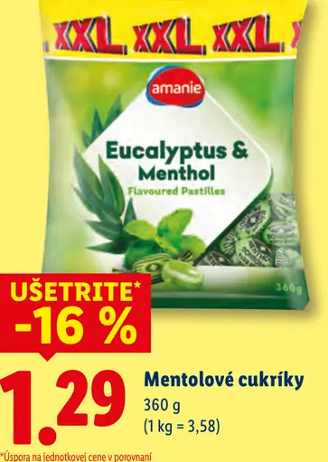 Amanie mentolové cukríky Eucalyptus & Menthol flavoured pastilles