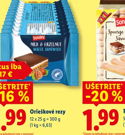 Sondey mliečne a lieskovoorieškové wafre Milk & Hazelnut Wafer Sandwich