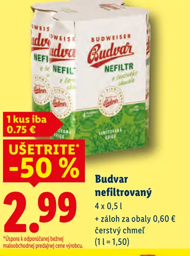 Budvar nefiltrovaný svetlé pivo plechovka