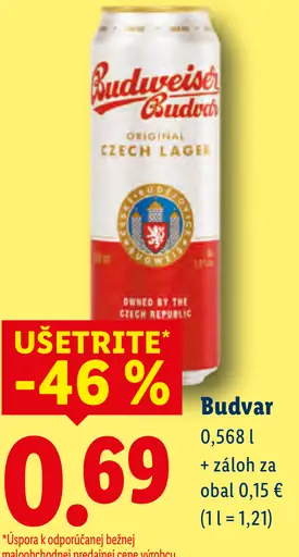Budvar Výčepní svetlé výčapné pivo plechovka