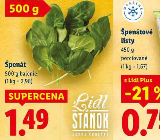 Freshona špenátové listy porciované mrazené