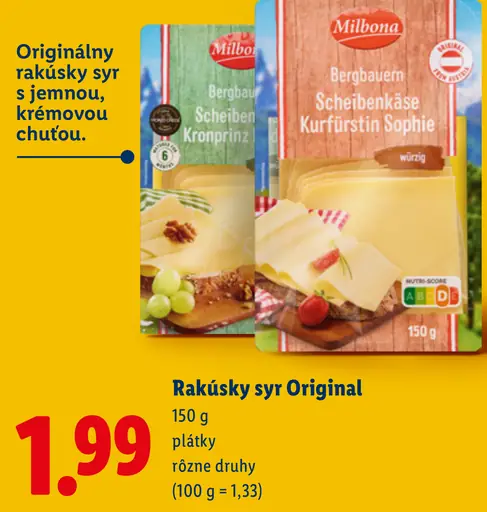 Milbona Rakúsky syr Original plátky