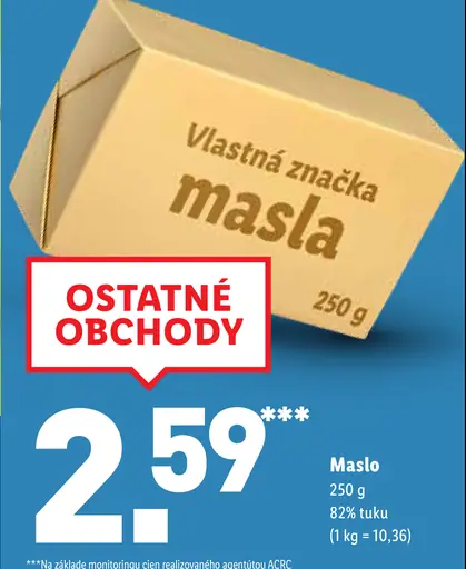 Maslo 82 % tuku vlastná značka iných obchodov