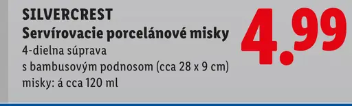 Silvercrest servírovacie porcelánové misky s bambusovým podnosom
