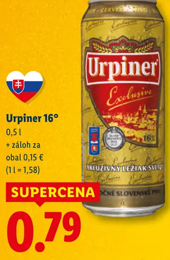Urpiner 16° plechovka exkluzívny svetlý ležiak