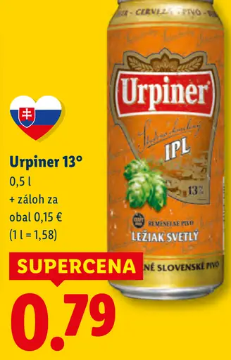 Urpiner 13° plechovka svetlý ležiak