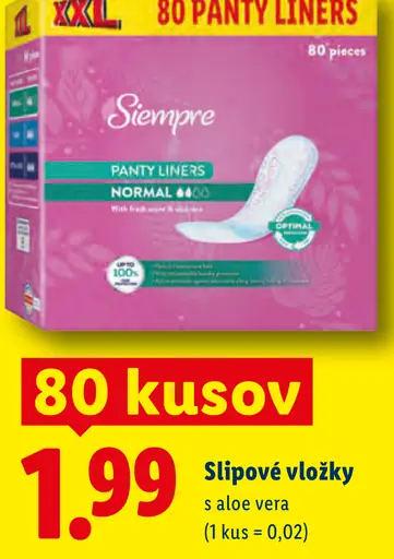 Siempre slipové vložky s aloe vera