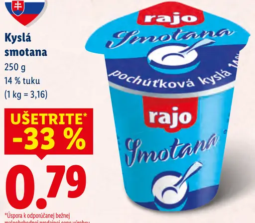 Rajo pochúťková kyslá smotana 14 % tuku