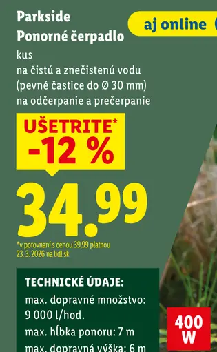 Parkside ponorné čerpadlo na čistú a znečistenú vodu