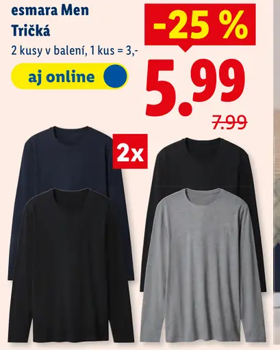 Esmara Men tričká dlhý rukáv, balenie 2 kusy