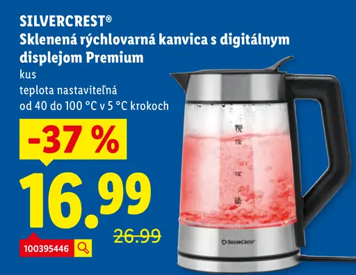 Silvercrest sklenená rýchlovarná kanvica s digitálnym displejom Premium