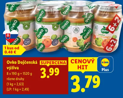 Ovko dojčenská výživa rôzne druhy