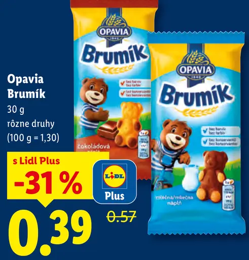 Opavia Brumík piškótový koláčik pre deti, rôzne druhy