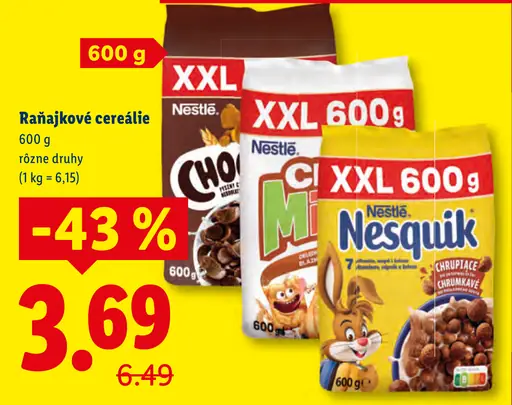 Nestlé raňajkové cereálie rôzne druhy