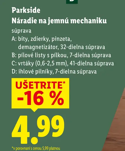 Parkside náradie na jemnú mechaniku