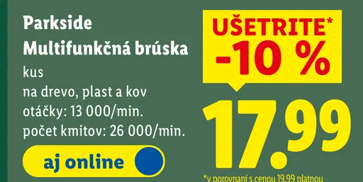 Parkside multifunkčná brúska na drevo, plast a kov