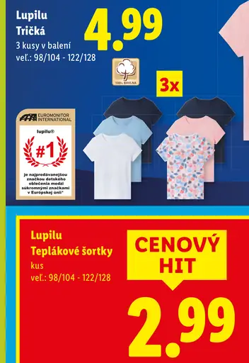 Lupilu tričká detské, 3 kusy v balení