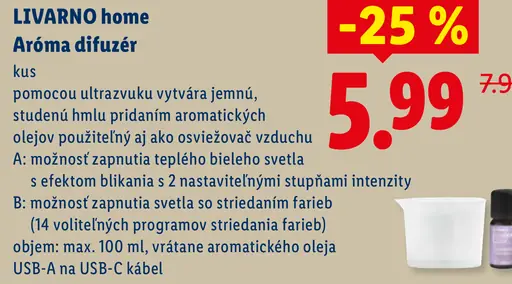 Livarno home aróma difuzér s efektom blikania alebo striedaním farieb