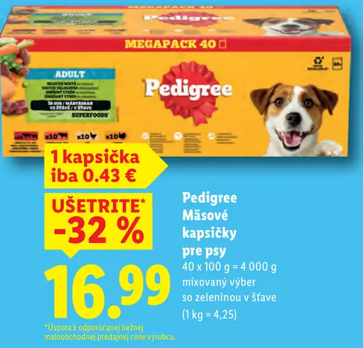 Pedigree mäsové kapsičky pre psy mixovaný výber so zeleninou v šťave