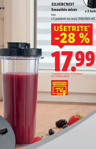 Silvercrest Smoothie mixér s 2 pohármi na cesty