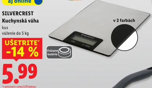 Silvercrest kuchynská váha váženie do 5 kg