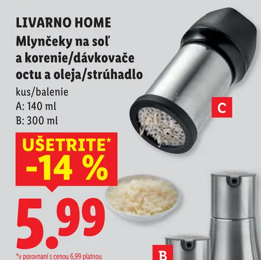 Livarnó Home mlynčeky na soľ a korenie / dávkovače octu a oleja / strúhadlo