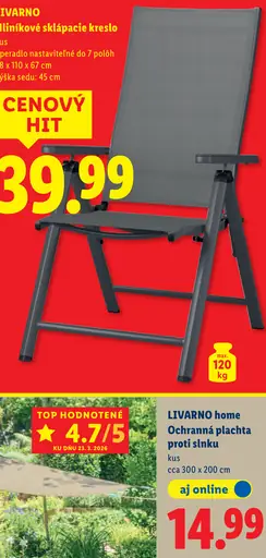 Livarno hliníkové sklápace kreslo