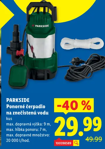 Parkside ponorné čerpadlo na čistú a znečistenú vodu