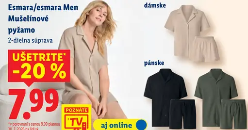 Esmara/esmarra Men Mušelínové pyžamo 2-dielna súprava dámske