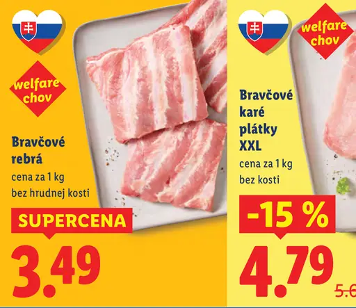 Bravčové rebrá bez hrudnej kosti čerstvé mäso