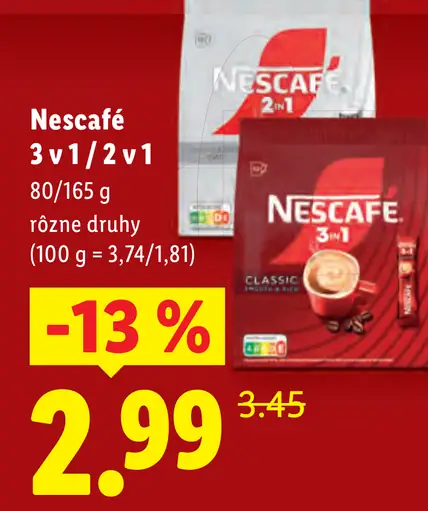 Nescafé 3 v 1 / 2 v 1 instantný kávový mix