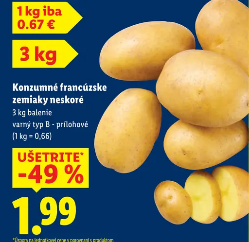 Konzumné francúzske zemiaky neskoré varný typ B – prílohové