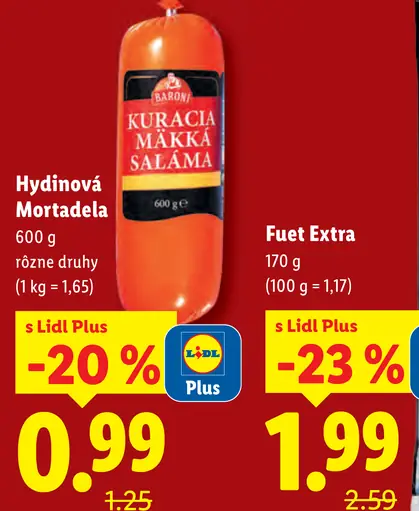 Baroni Hydinová mortadela mäkká saláma rôzne druhy