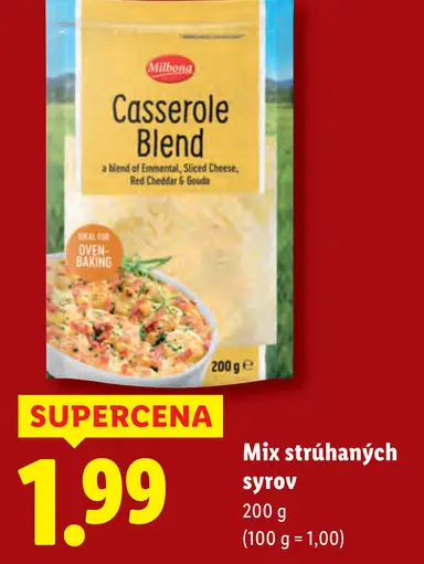 Milbona Casserole Blend zmes strúhaných syrov